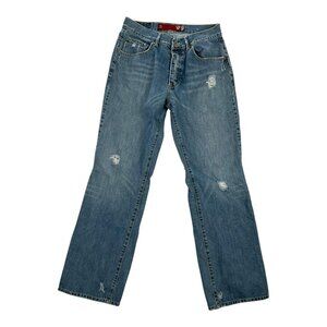 Guess Jeans Mens 30 Blue Distressed Straight Leg Denim Vintage Style Y2K 2000s